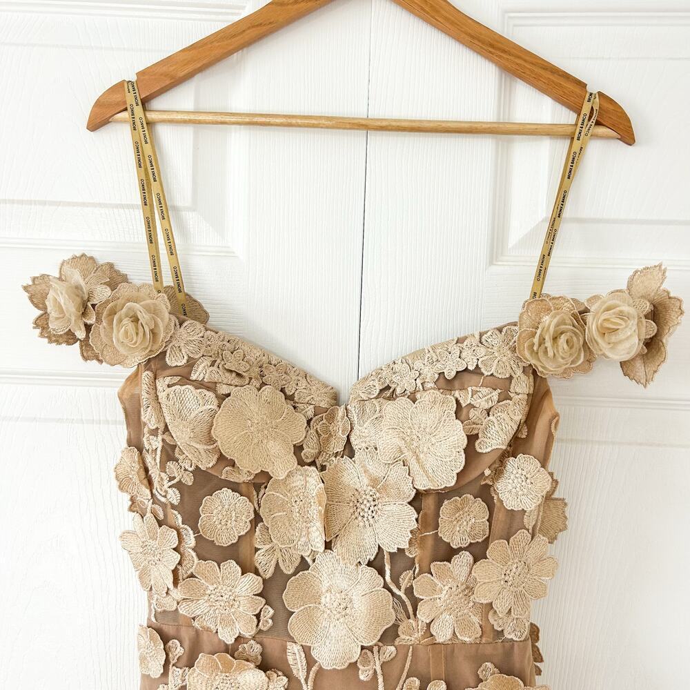 NWT Bronx and Banco Jasmine 3D Floral Off Shoulder Maxi Gown Gold Size S - Picture 6 of 16